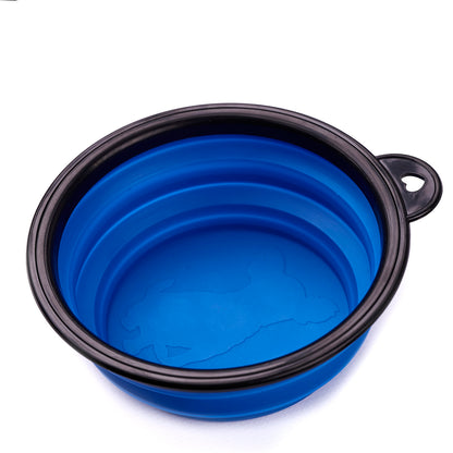 Bol de voiaj din silicon pentru animale de companie, pliabil, culoare albastra, diametru 12 cm-0