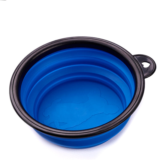 Bol de voiaj din silicon pentru animale de companie, pliabil, culoare albastra, diametru 12 cm-0