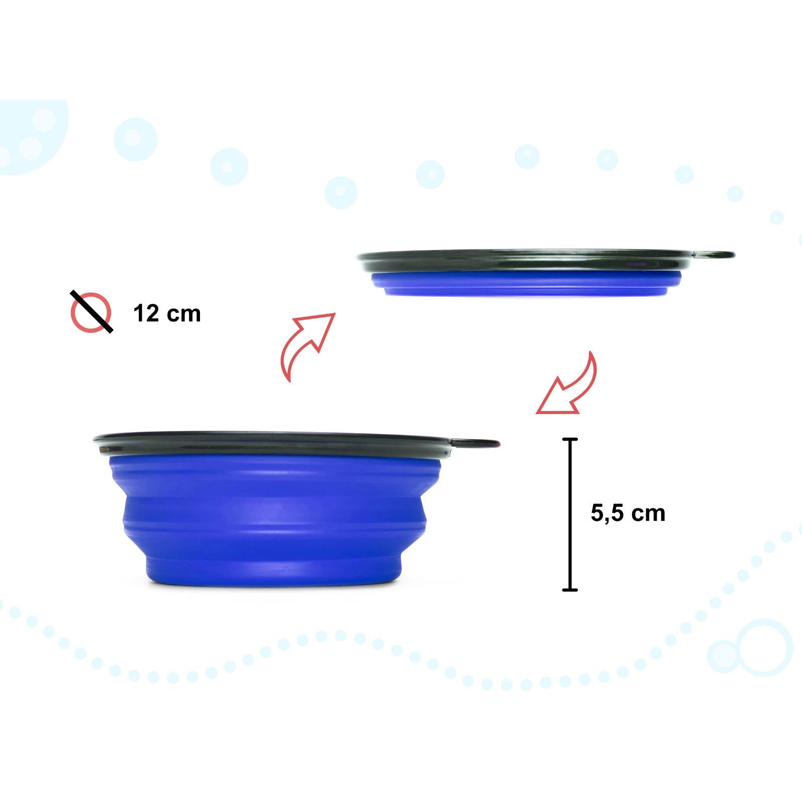 Bol de voiaj din silicon pentru animale de companie, pliabil, culoare albastra, diametru 12 cm-2