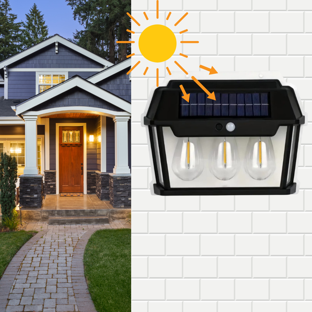 Lampa solară tip Felinar, cu 3 becuri, senzor de mișcare, 38W