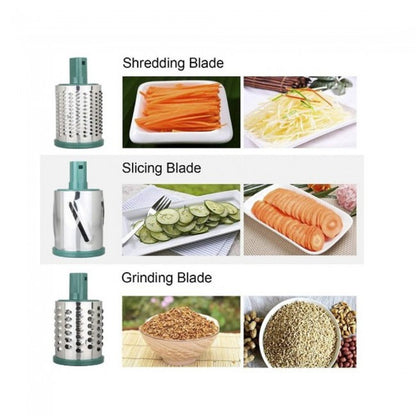 Razatoare multifunctionala 3 in 1, manuala, 3 Lame rotative din inox, pentru fructe, legume, carne, branzeturi, lame inox, verde