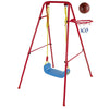 Set de gradina 3in1 pentru copii, Leagan + Cos de Baschet + Minge, cadru metalic, culoare Rosu-0