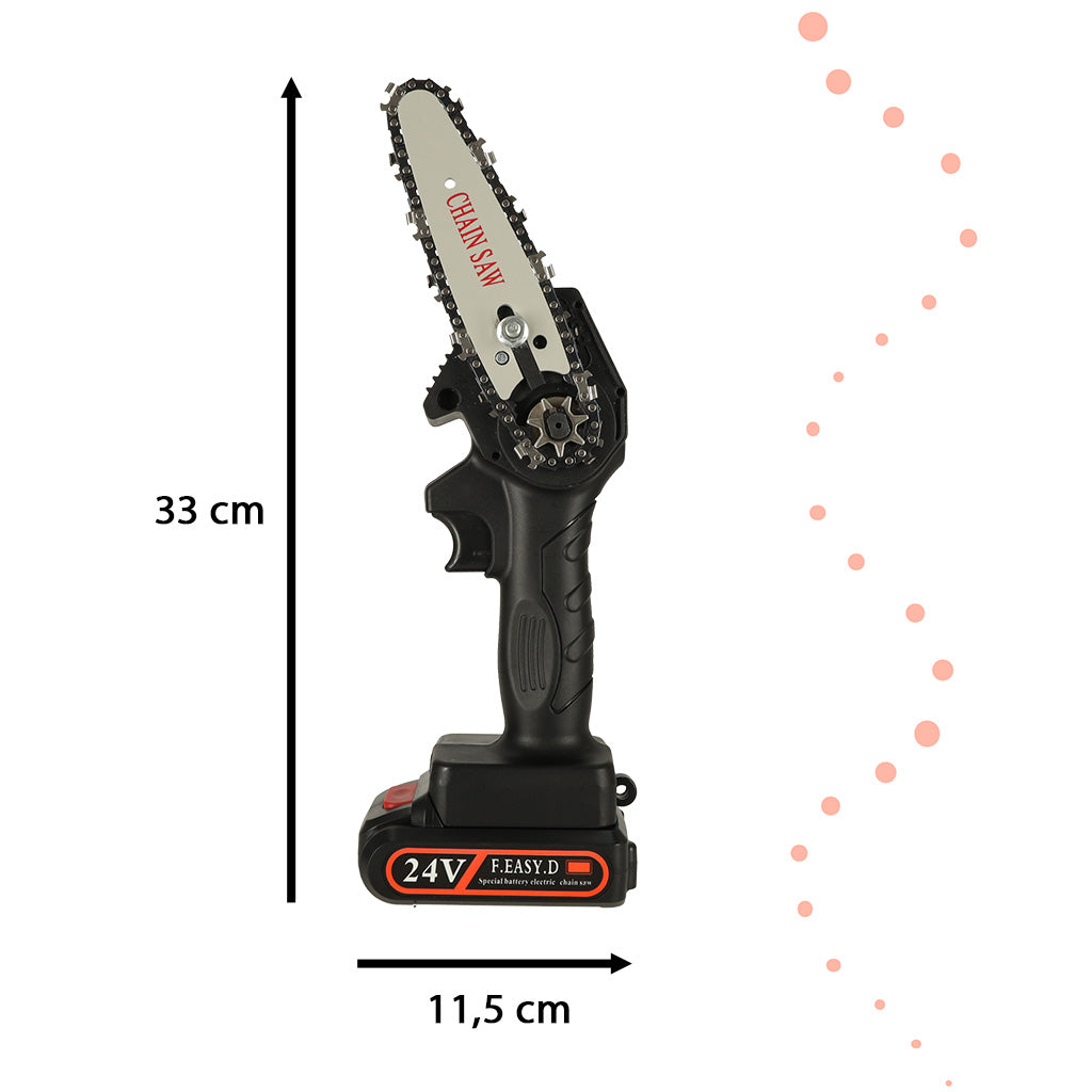 Mini ferastrau electric cu lant, baterie de 24V si valiza de transport-1