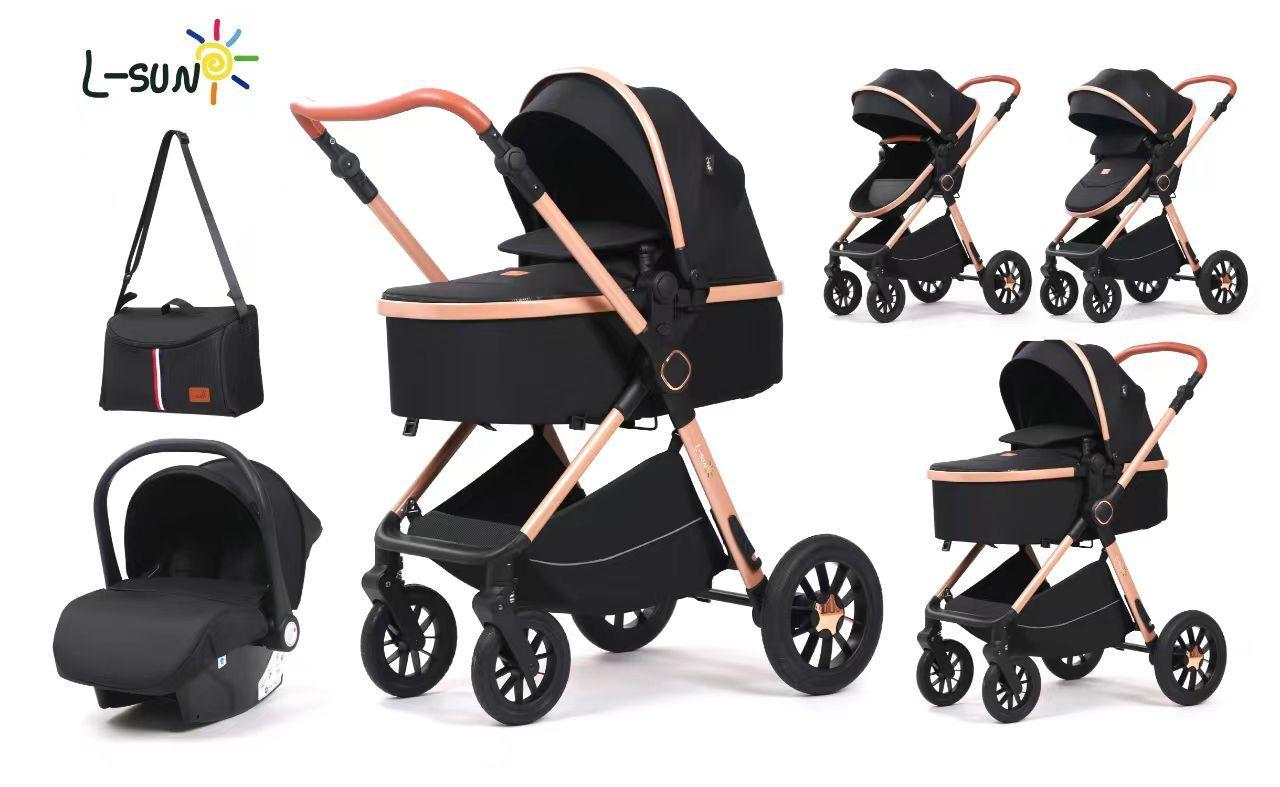 Carucior 3 in 1 reversibil,  cu suspensii, cu scoica, parte sport transformabila in landou, T5