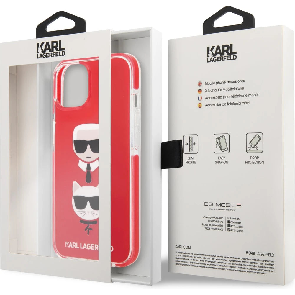 Husă Karl Lagerfeld TPE Karl Choupette Heads pentru iPhone 13 – Roșu