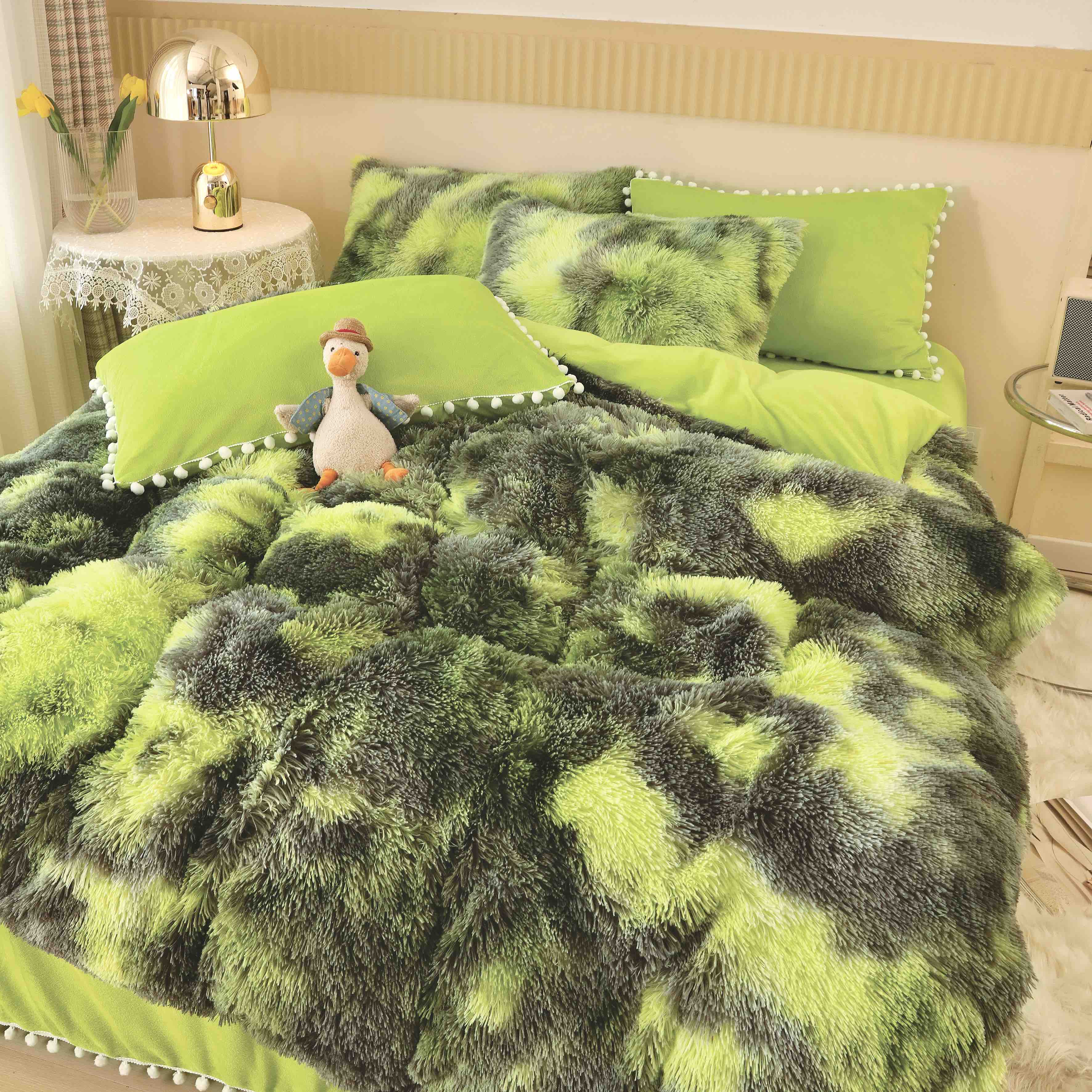 Lenjerie Fluffy Super Pufoasa 6 Piese, Verde Pestrit