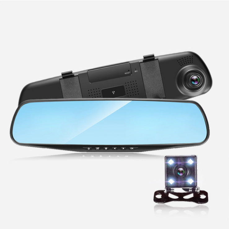 Oglindă retrovizoare 4.5 inch cu cameră HD 1080P, DVR auto, cu microfon și difuzor incorporate + cameră suplimentară pentru marșarier