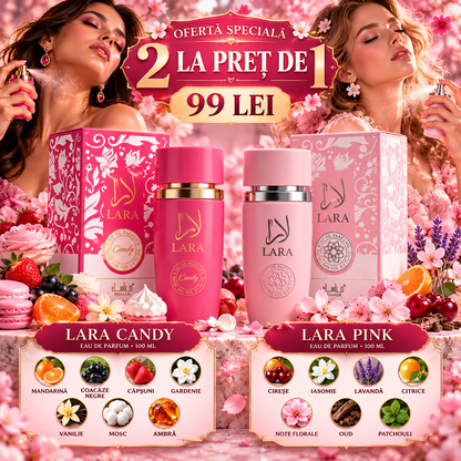 Set 2 Parfumuri Lara Pink + Lara Candy, 2 × 100 ml – 2 LA PREȚ DE 1
