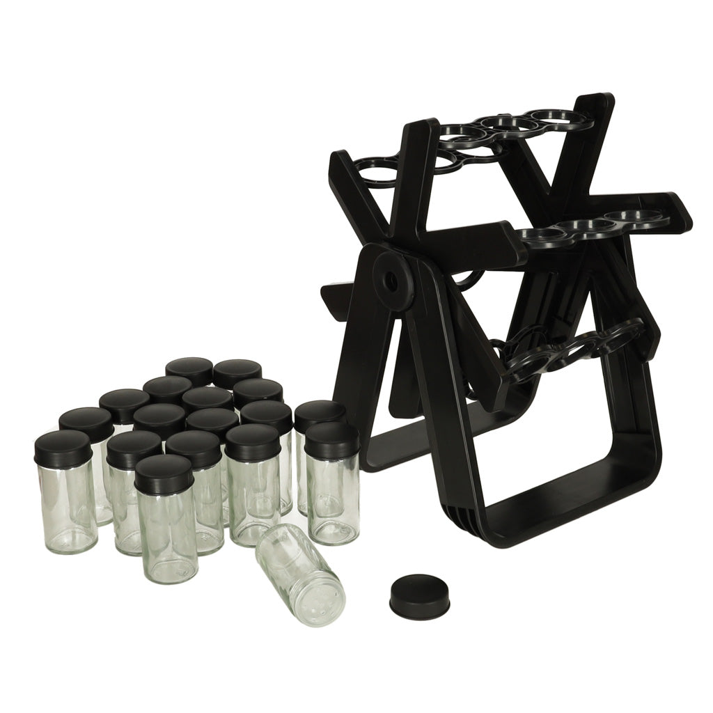 Organizator de condimente cu 18 containere cu suport rotativ pentru bucatarie, culoare neagra-2