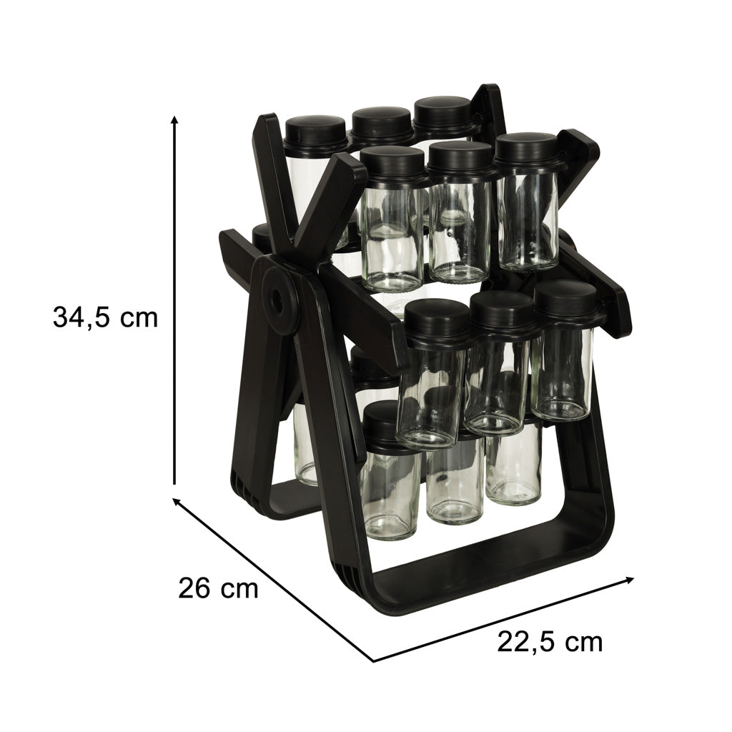 Organizator de condimente cu 18 containere cu suport rotativ pentru bucatarie, culoare neagra-7