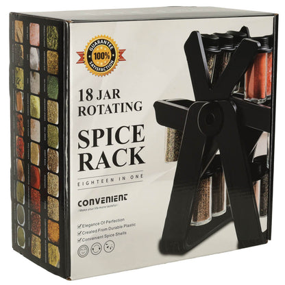 Organizator de condimente cu 18 containere cu suport rotativ pentru bucatarie, culoare neagra-8