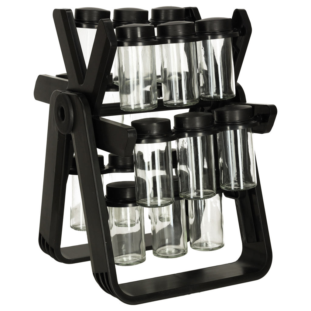 Organizator de condimente cu 18 containere cu suport rotativ pentru bucatarie, culoare neagra-9