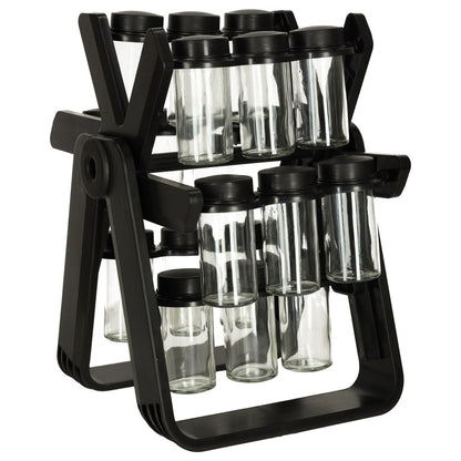 Organizator de condimente cu 18 containere cu suport rotativ pentru bucatarie, culoare neagra-9