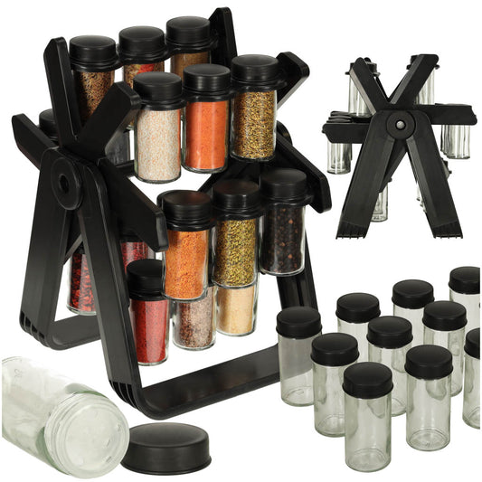 Organizator de condimente cu 18 containere cu suport rotativ pentru bucatarie, culoare neagra-0