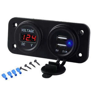 Panou electric suplimentar impermeabil pentru vehicule Off Road, ATV, SSV, tensiune 12-24V, 2 x USB si Voltmetru-0