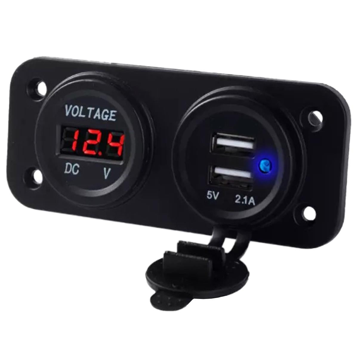 Panou electric suplimentar impermeabil pentru vehicule Off Road, ATV, SSV, tensiune 12-24V, 2 x USB si Voltmetru-1