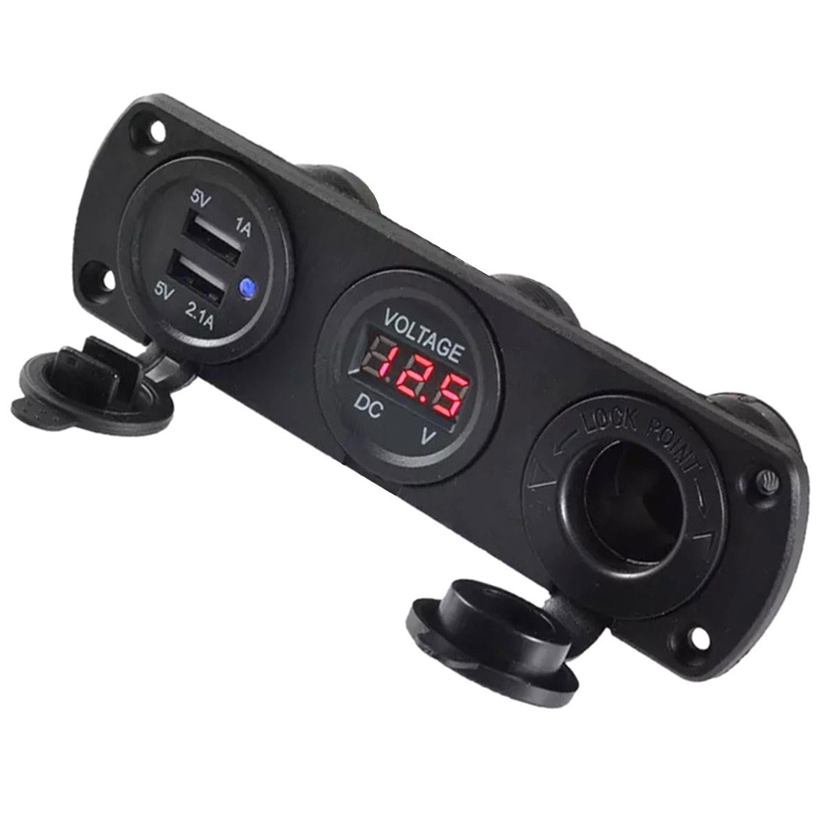 Priza suplimentara impermeabila pentru vehicule Off Road, ATV, SSV, tensiune 12V, 2 x USB si Voltmetru-1