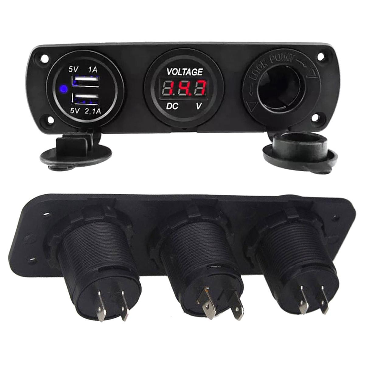 Priza suplimentara impermeabila pentru vehicule Off Road, ATV, SSV, tensiune 12V, 2 x USB si Voltmetru-2