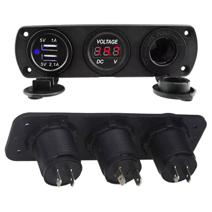 Priza suplimentara impermeabila pentru vehicule Off Road, ATV, SSV, tensiune 12V, 2 x USB si Voltmetru-2
