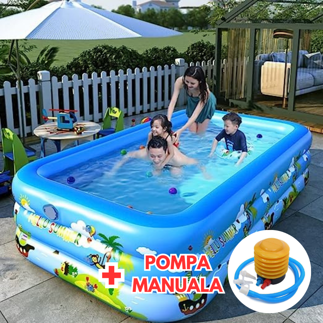 OFERTA: Piscina gonflabila pentru copii si adulti, cu 3 straturi si fund dublu - 5 dimensiuni + Pompa Manuala