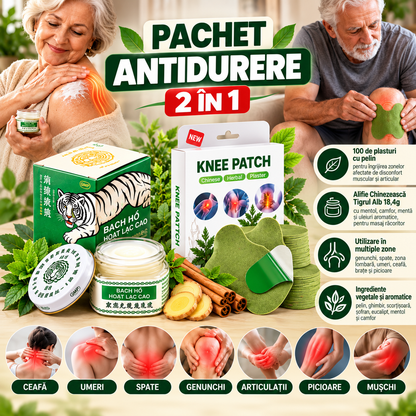 Pachet Antidurere 2 în 1 – 100 Plasturi cu Pelin + Alifie Chinezească Tigrul Alb 18,4g pentru Dureri Musculare, Reumatice, Articulare
