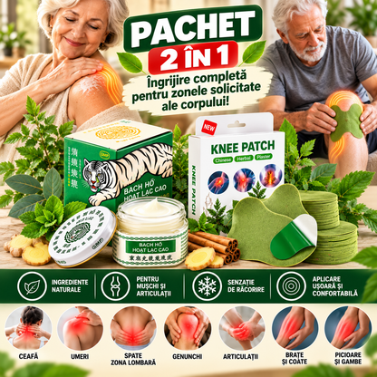 Pachet Antidurere 2 în 1 – 100 Plasturi cu Pelin + Alifie Chinezească Tigrul Alb 18,4g pentru Dureri Musculare, Reumatice, Articulare