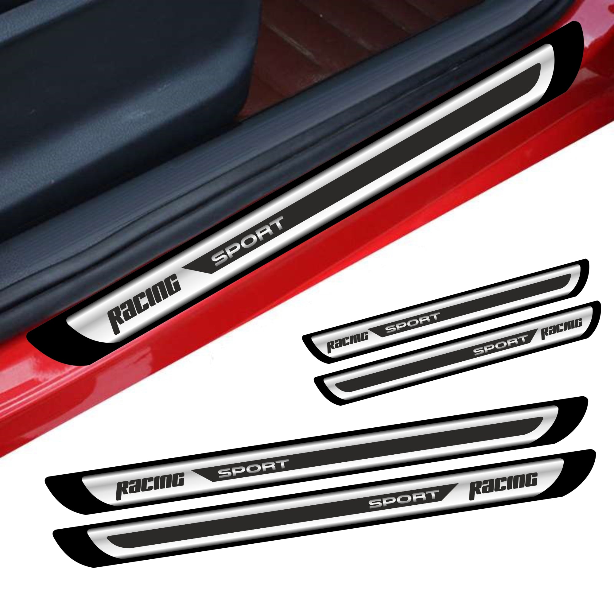 Set 4 bucati Protectii Praguri din autocolant Crom - Racing Sport-0