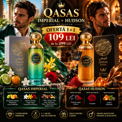Set 2 Parfumuri Arăbești Bărbați QASAS – Imperial + Hudson, 2 × 100 ml