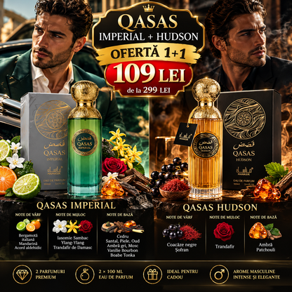 Set 2 Parfumuri Arăbești Bărbați QASAS – Imperial + Hudson, 2 × 100 ml