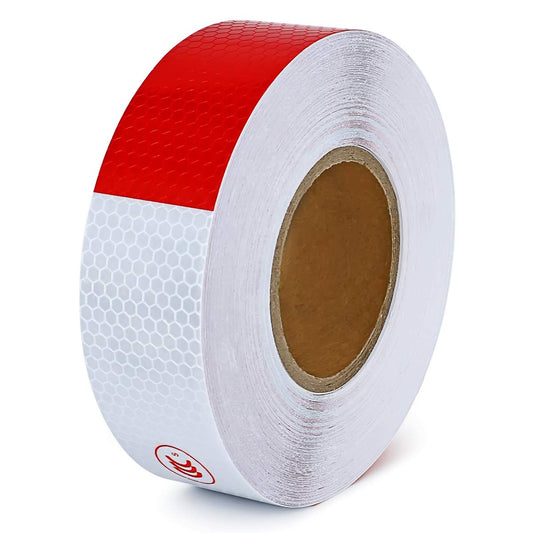 Banda reflectorizanta adeziva tip fagure - ALB-ROSU (rola 5cm x 25m)-0