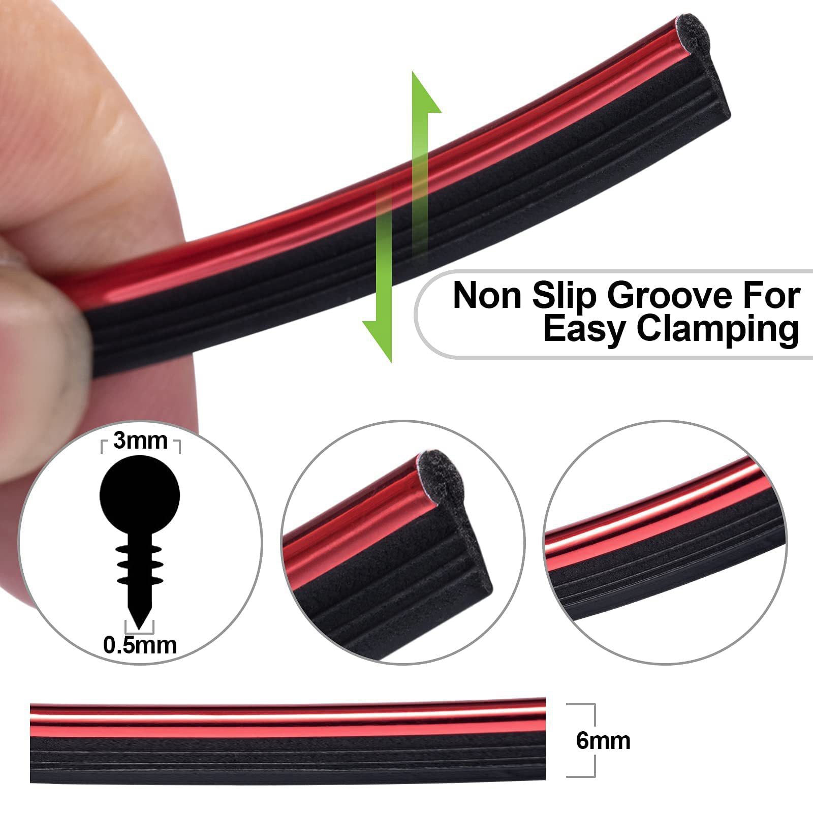Banda decor interior crom TUNING, 5m, ROSU-1