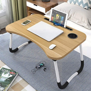 Masa pentru Laptop plianta din MDF, dimensiune 60 x 39,5 cm, cu suport pahar si telefon-0
