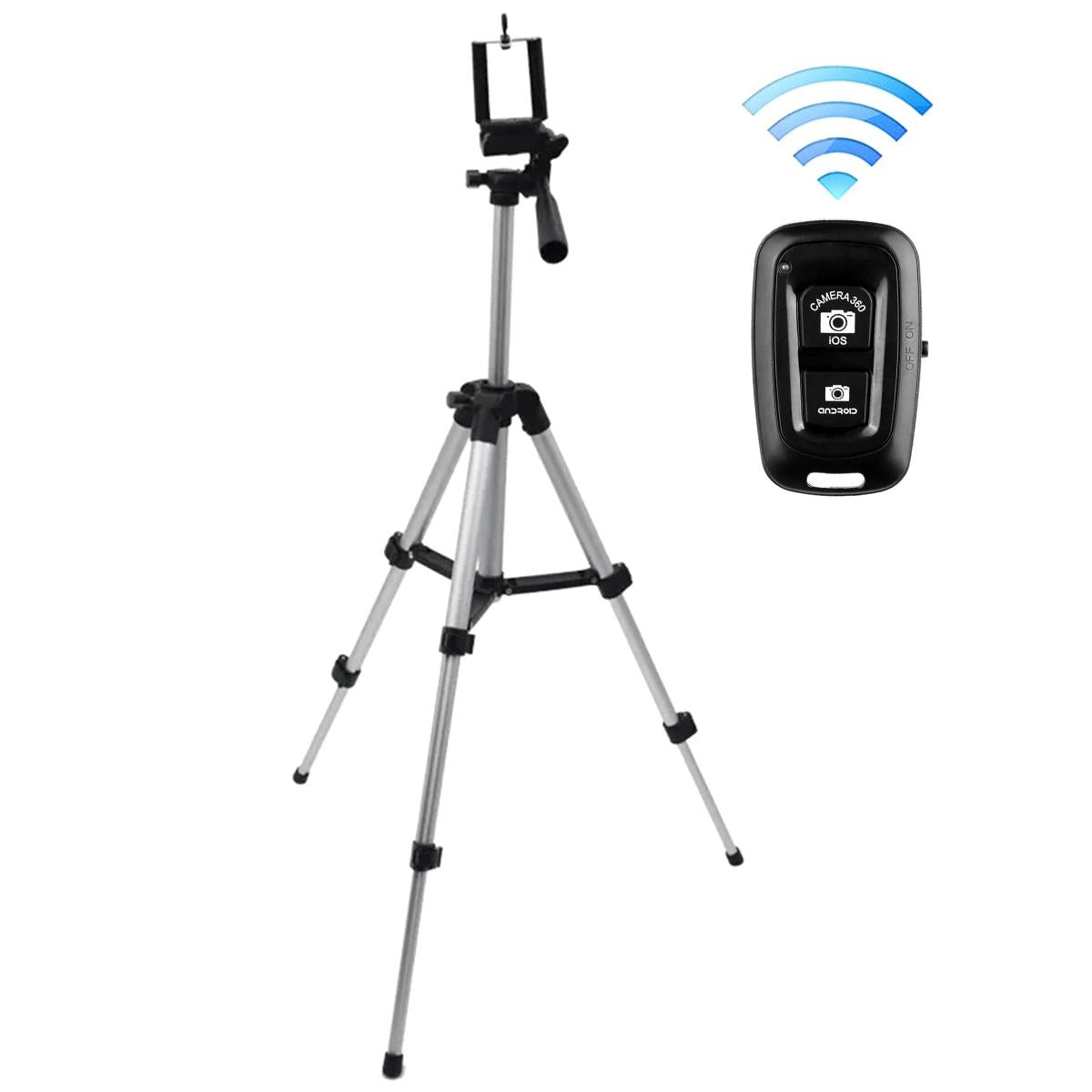 Trepied fotografic din aluminiu, compact, cu suport mobil 3D + Telecomanda Bluetooth-3