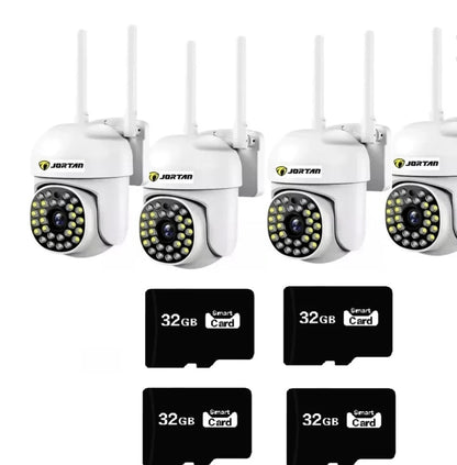 Set 4x Camera de Securitate WiFi Jortan JT-8161QJ - Viziune Nocturnă 30M, 1080P, Alerta Human-ID cu LED-uri Active+4 carduri de 32gb