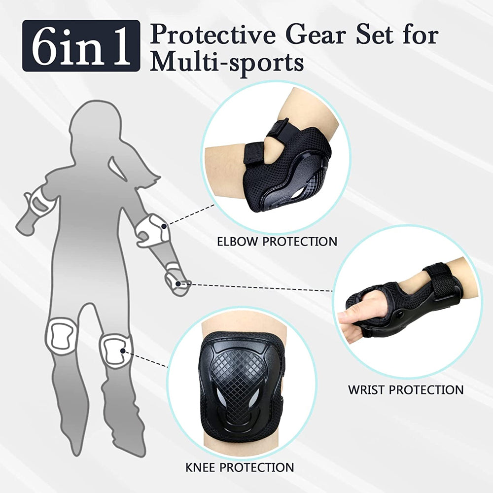 Set pentru copii, 6 x protectii pentru genunchi, coate si incheieturi (bicicleta, role, skateboard, patine)-3