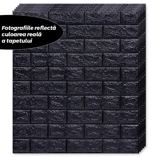 Tapet Caramida 3D autoadeziv, waterproof, 70x77 cm, negru