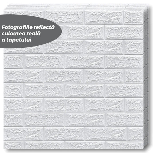 Tapet Caramida 3D autoadeziv, waterproof, 70x77 cm, alb