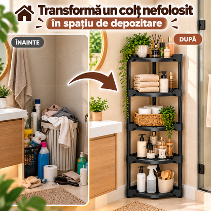 Etajeră de Colț Multifuncțională din Plastic, 5 Niveluri, 107,5 × 42 × 28,3 cm