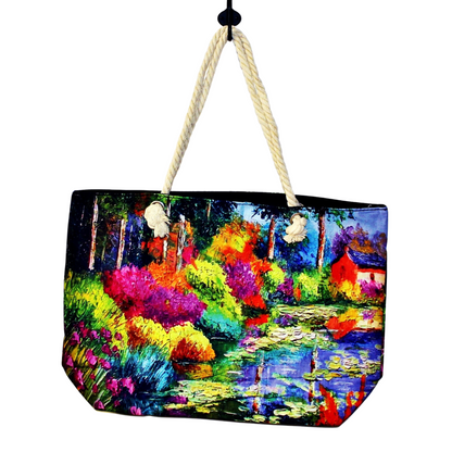 Geanta de plaja din material textil cu interior impermeabil
