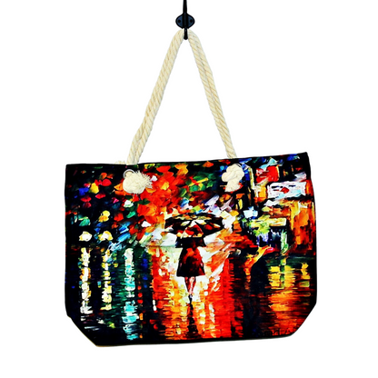 Geanta de plaja din material textil cu interior impermeabil