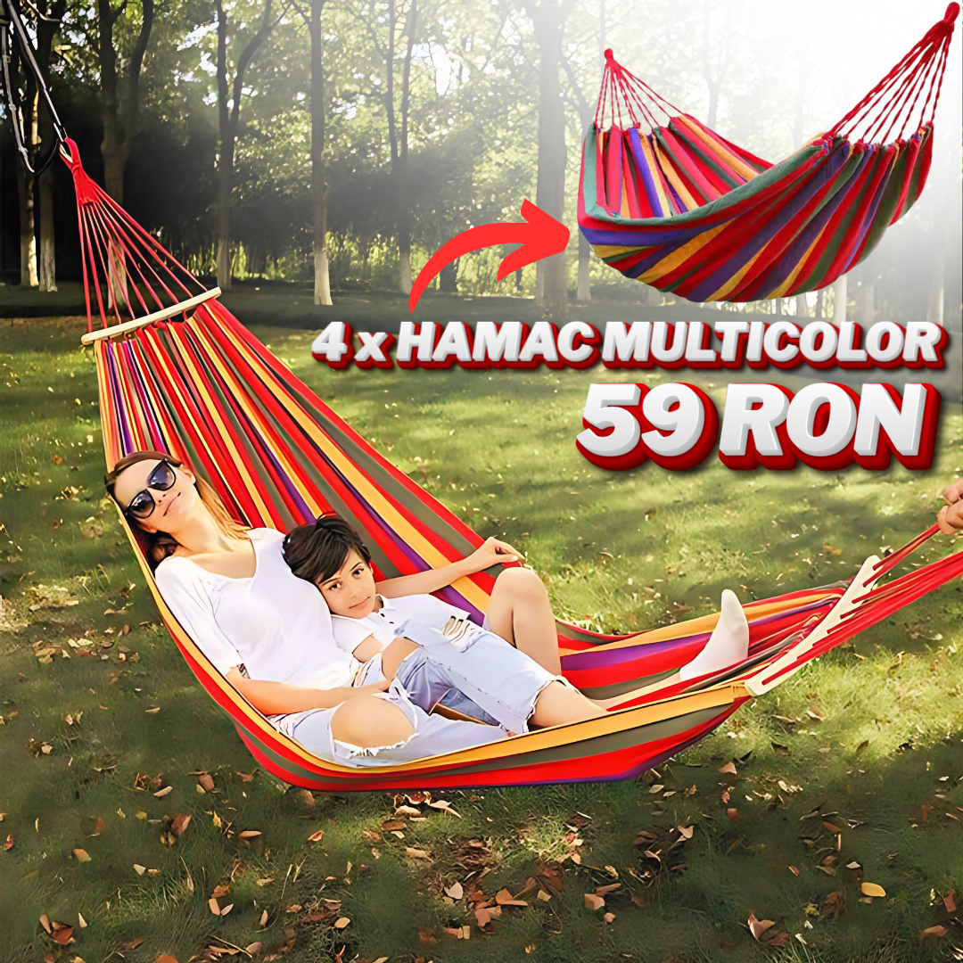 🌴 OFERTĂ SPECIALĂ – 4 x Hamac Multicolor 🌈