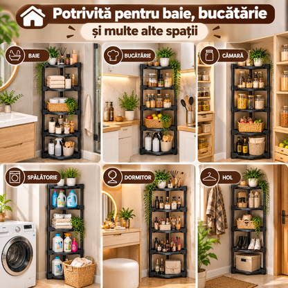 Etajeră de Colț Multifuncțională din Plastic, 5 Niveluri, 107,5 × 42 × 28,3 cm