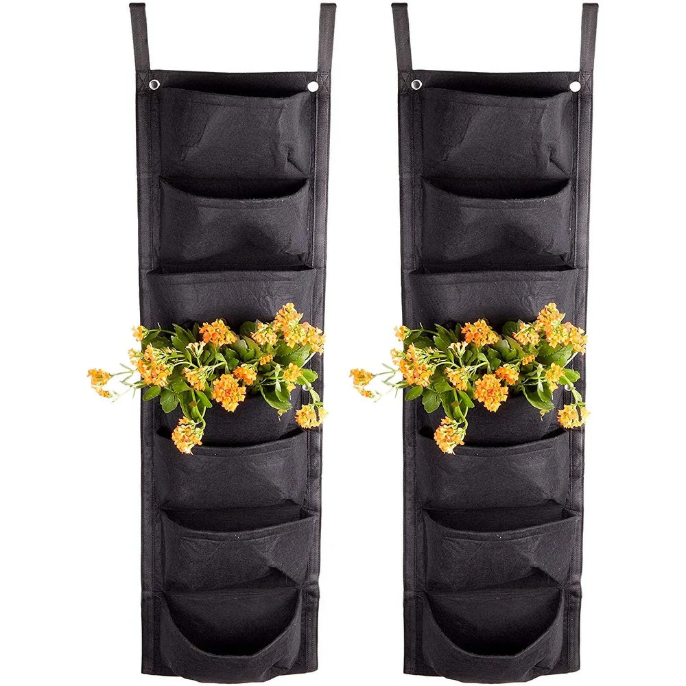 Jardinieră Verticală Neagră cu 6 Buzunare Material Textil