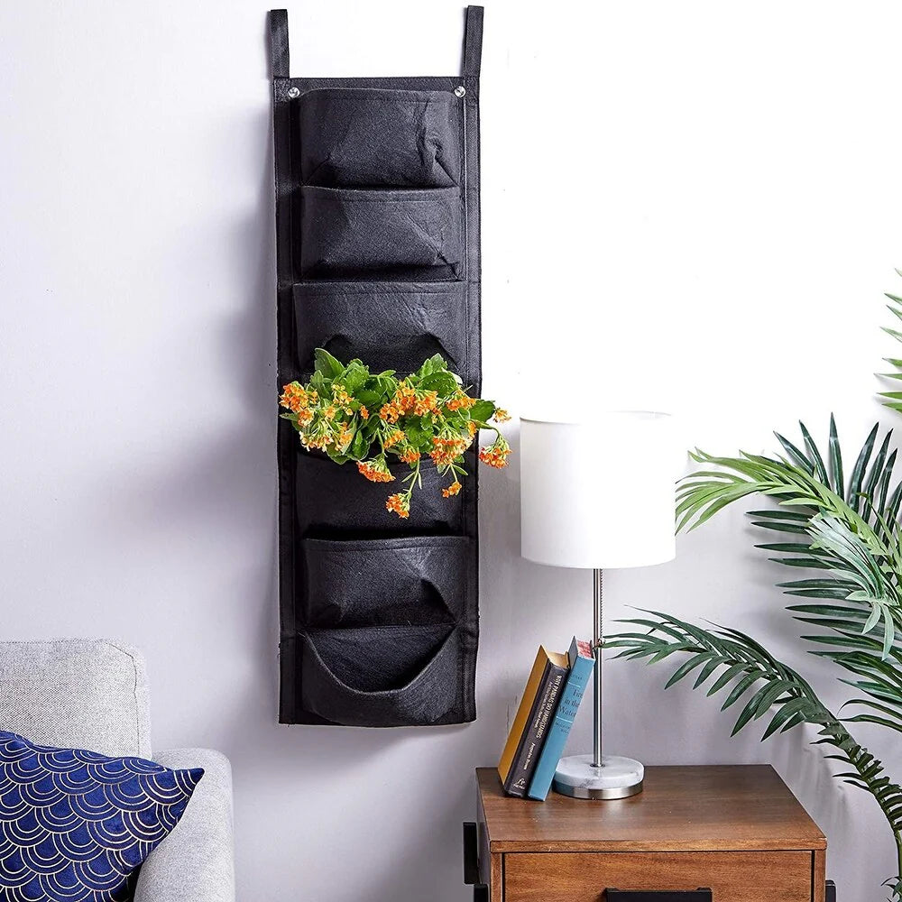 Jardinieră Verticală Neagră cu 6 Buzunare Material Textil