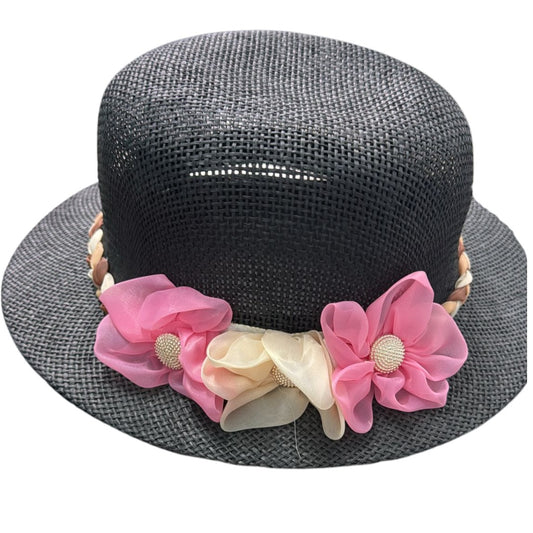 Palarie de vara cu floricele - Negru