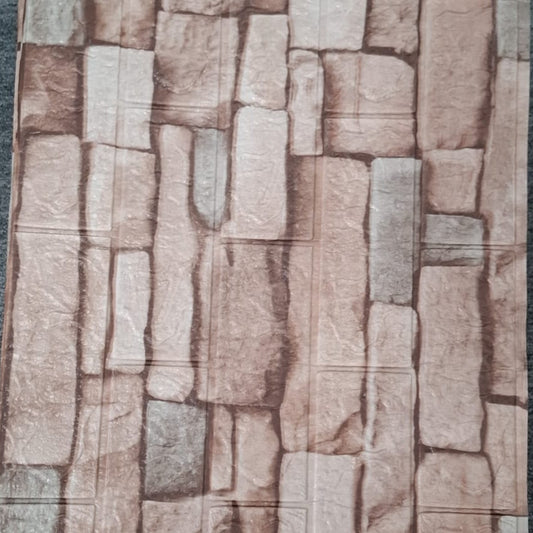 Tapet 3D autoadeziv caramida maro deschis, 77 x 70 cm, spuma moale