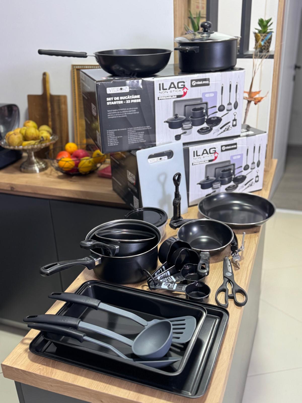 Set Bucătărie Complet 22 Piese – Tot Ce Ai Nevoie Pentru Gătit, Într-un Singur Set