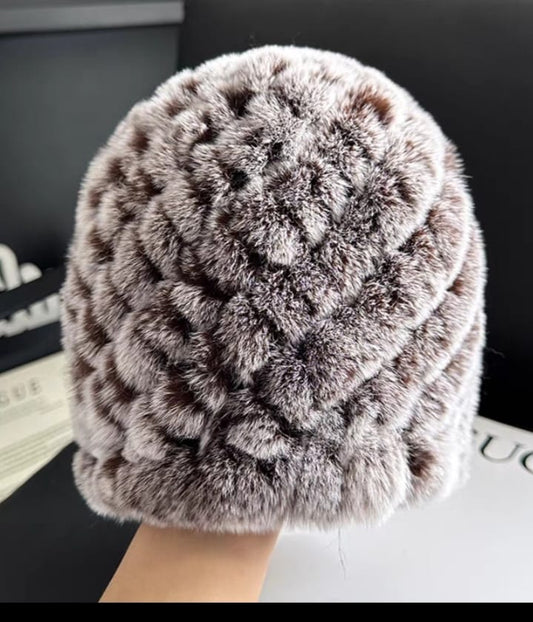 Caciula din blana de iepure rex pentru  iarna,pufoasa cu elastic,foarte conforabila,calduroasa - Maro