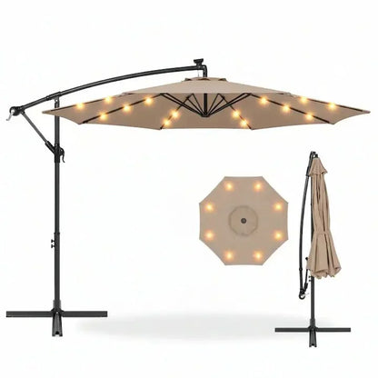 Umbrelă cu Iluminare LED Solară pentru Terasă și Grădină 330 × 190 × 250 cm, Hexagonală, Structură Metalică