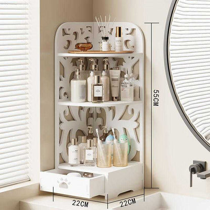 Raft de Colț Organizator Multifunctional din PVC stil Baroque cu 3 Etaje și Sertar, 55 × 22 × 22 cm